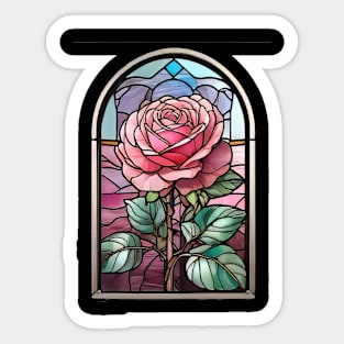 Stained Glass Pink Rose (757) Sticker